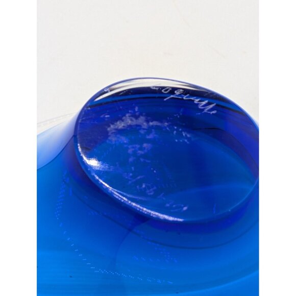 Flygsfors Coquille Cobalt Blue Cased Blown Art Glass Bowl Sweden Signed Vtg 5" - Picture 8 of 9